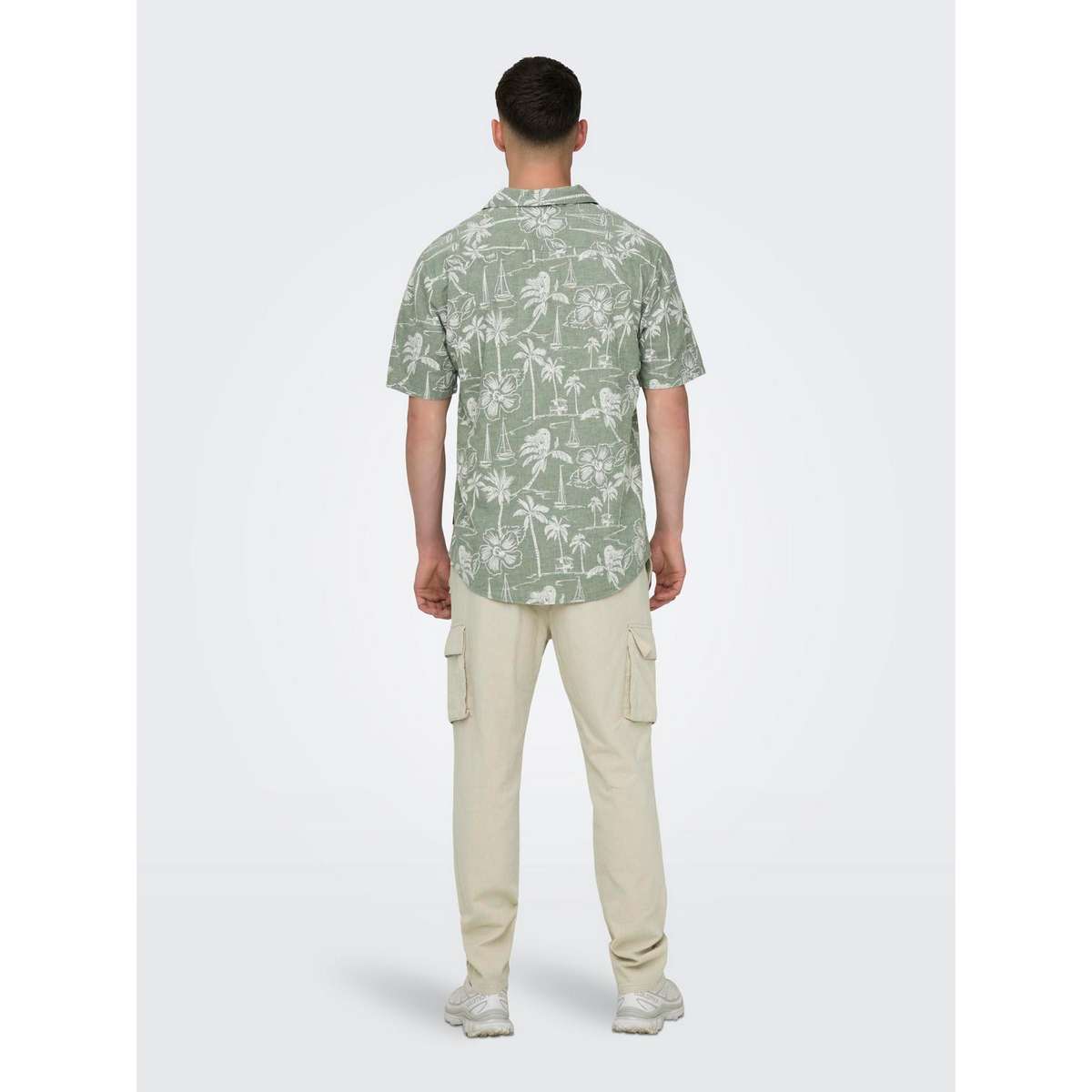 ONLY & SONS REGULAR FIT SS RESORT LINEN SHIRT 22028423 SWAMP - Πράσινο - M